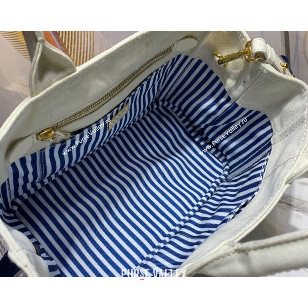 Prada Small Cotton Canvas Tote 1BG439 White 2021 (YZ-21080438)