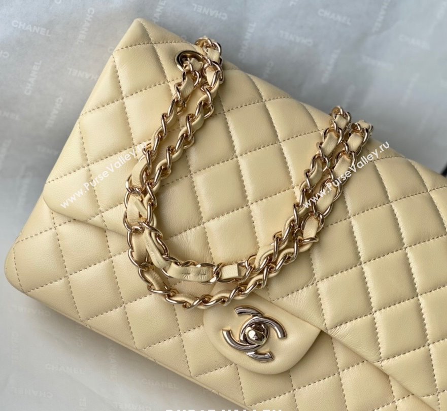 Chanel Quilted Lambskin Classic Medium Flap Bag A01112 Yellow/Light Gold 2021 (SM-210930061)