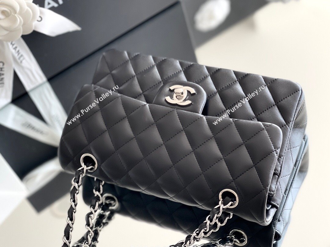 Chanel Quilted Lambskin Small Classic Flap Bag Black/Silver 2024 Original Quality (MHE-24031413)