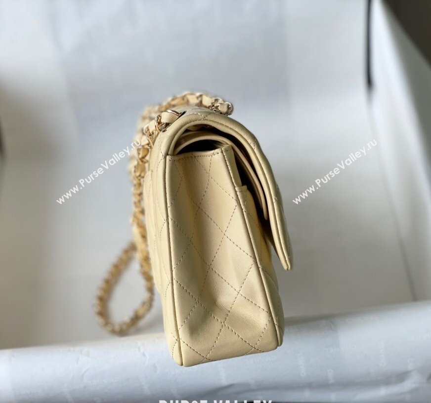 Chanel Quilted Lambskin Classic Medium Flap Bag A01112 Yellow/Light Gold 2021 (SM-210930061)