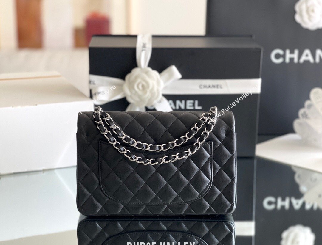 Chanel Quilted Lambskin Small Classic Flap Bag Black/Silver 2024 Original Quality (MHE-24031413)