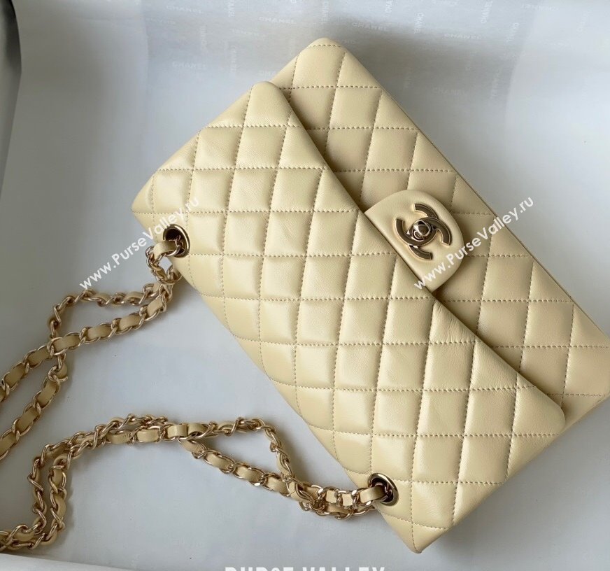 Chanel Quilted Lambskin Classic Medium Flap Bag A01112 Yellow/Light Gold 2021 (SM-210930061)