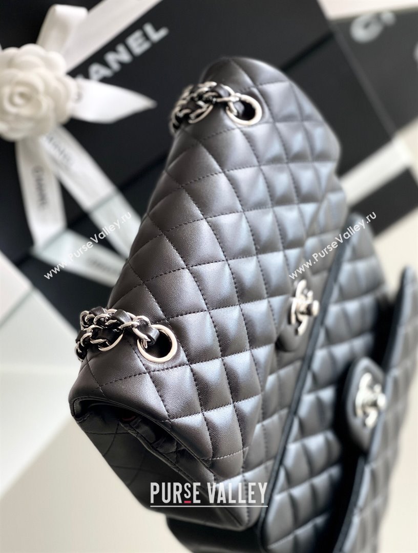Chanel Quilted Lambskin Small Classic Flap Bag Black/Silver 2024 Original Quality (MHE-24031413)