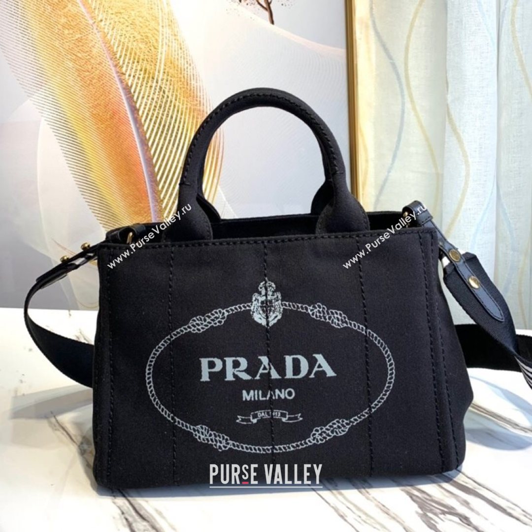 Prada Small Cotton Canvas Tote 1BG439 Black 2021 (YZ-21080439)