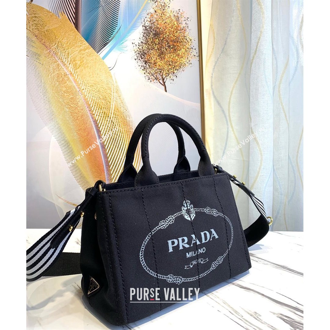 Prada Small Cotton Canvas Tote 1BG439 Black 2021 (YZ-21080439)