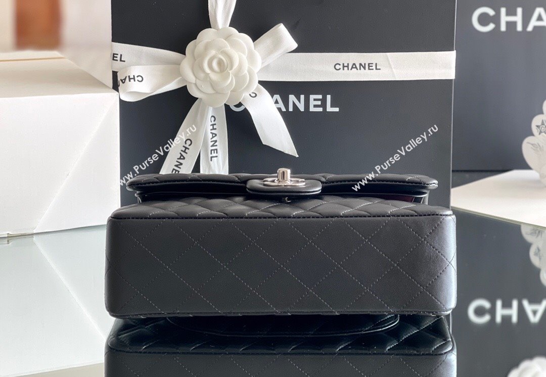 Chanel Quilted Lambskin Small Classic Flap Bag Black/Silver 2024 Original Quality (MHE-24031413)