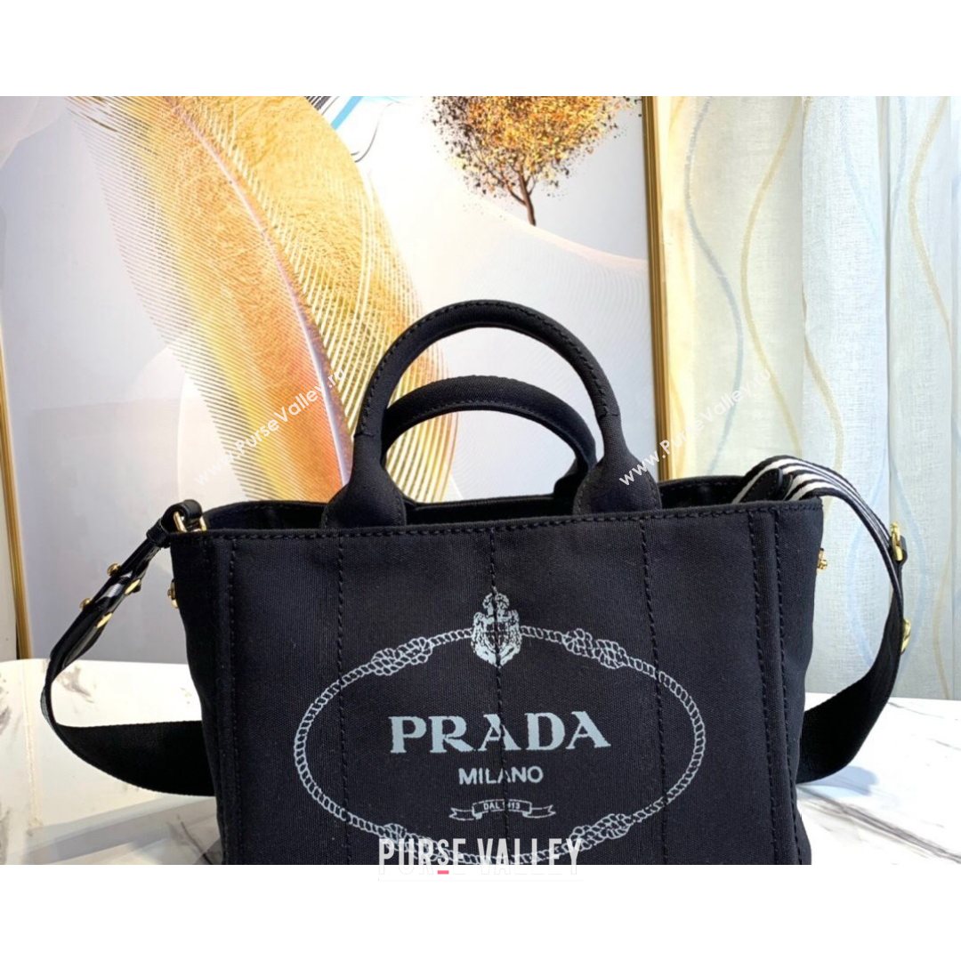 Prada Small Cotton Canvas Tote 1BG439 Black 2021 (YZ-21080439)