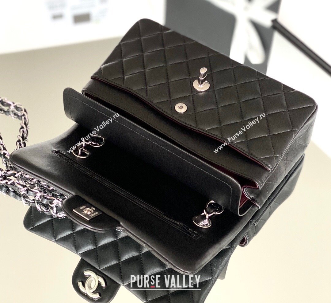 Chanel Quilted Lambskin Small Classic Flap Bag Black/Silver 2024 Original Quality (MHE-24031413)