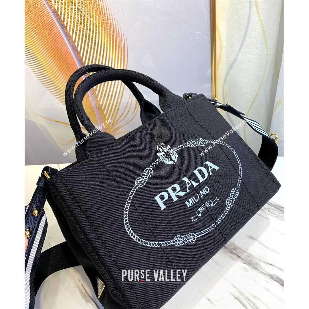 Prada Small Cotton Canvas Tote 1BG439 Black 2021 (YZ-21080439)