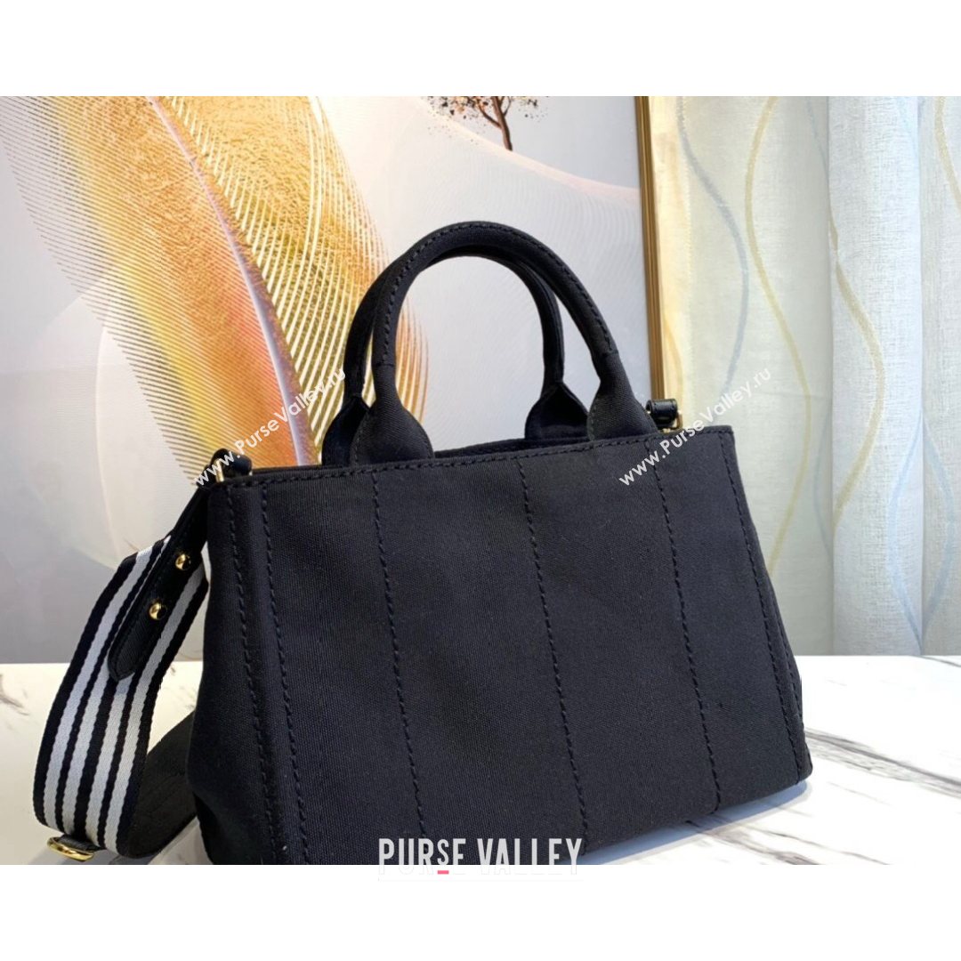 Prada Small Cotton Canvas Tote 1BG439 Black 2021 (YZ-21080439)