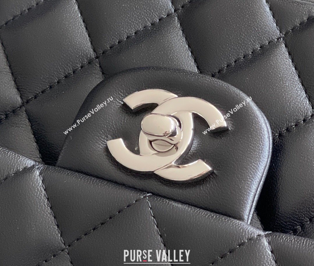 Chanel Quilted Lambskin Small Classic Flap Bag Black/Silver 2024 Original Quality (MHE-24031413)