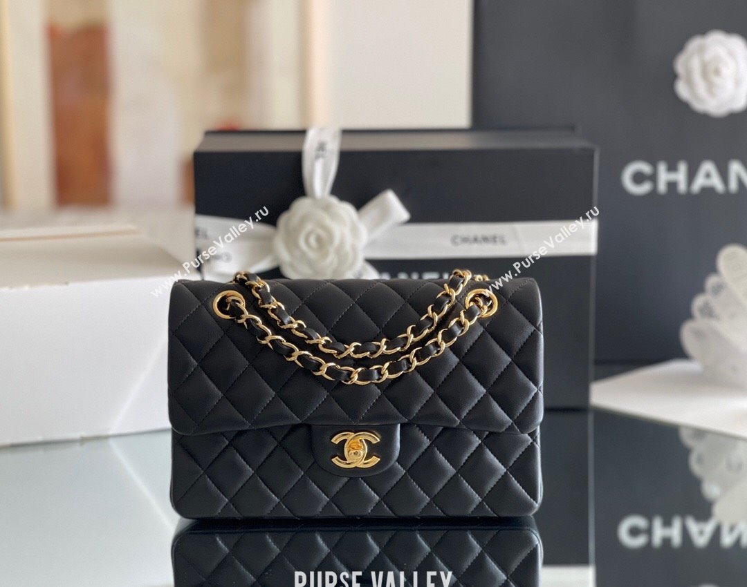 Chanel Quilted Lambskin Small Classic Flap Bag Black/Gold 2024 Original Quality (MHE-24031412)