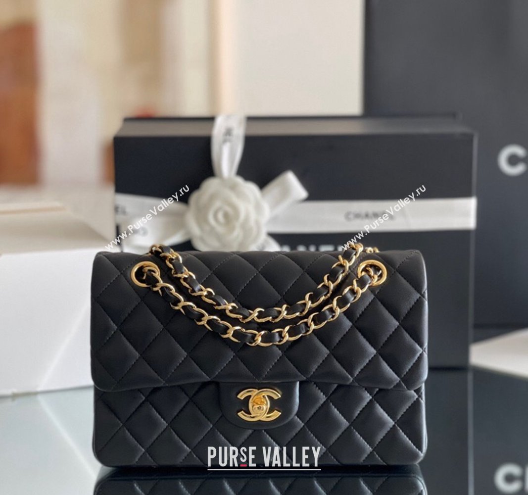 Chanel Quilted Lambskin Small Classic Flap Bag Black/Gold 2024 Original Quality (MHE-24031412)