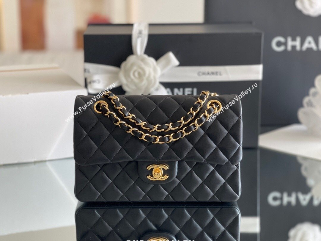 Chanel Quilted Lambskin Small Classic Flap Bag Black/Gold 2024 Original Quality (MHE-24031412)