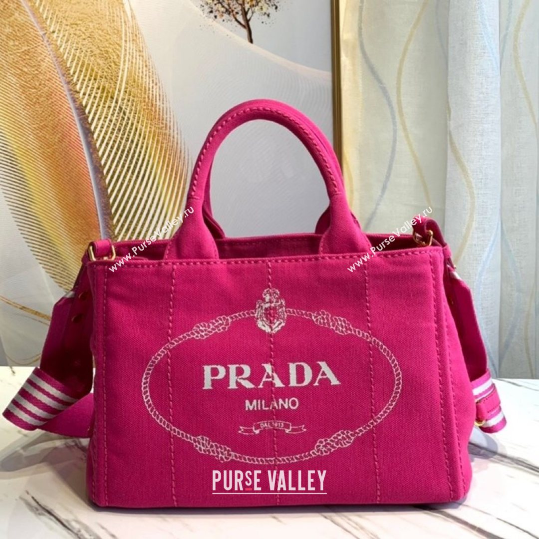 Prada Small Cotton Canvas Tote 1BG439 Dark Pink 2021 (YZ-21080440)