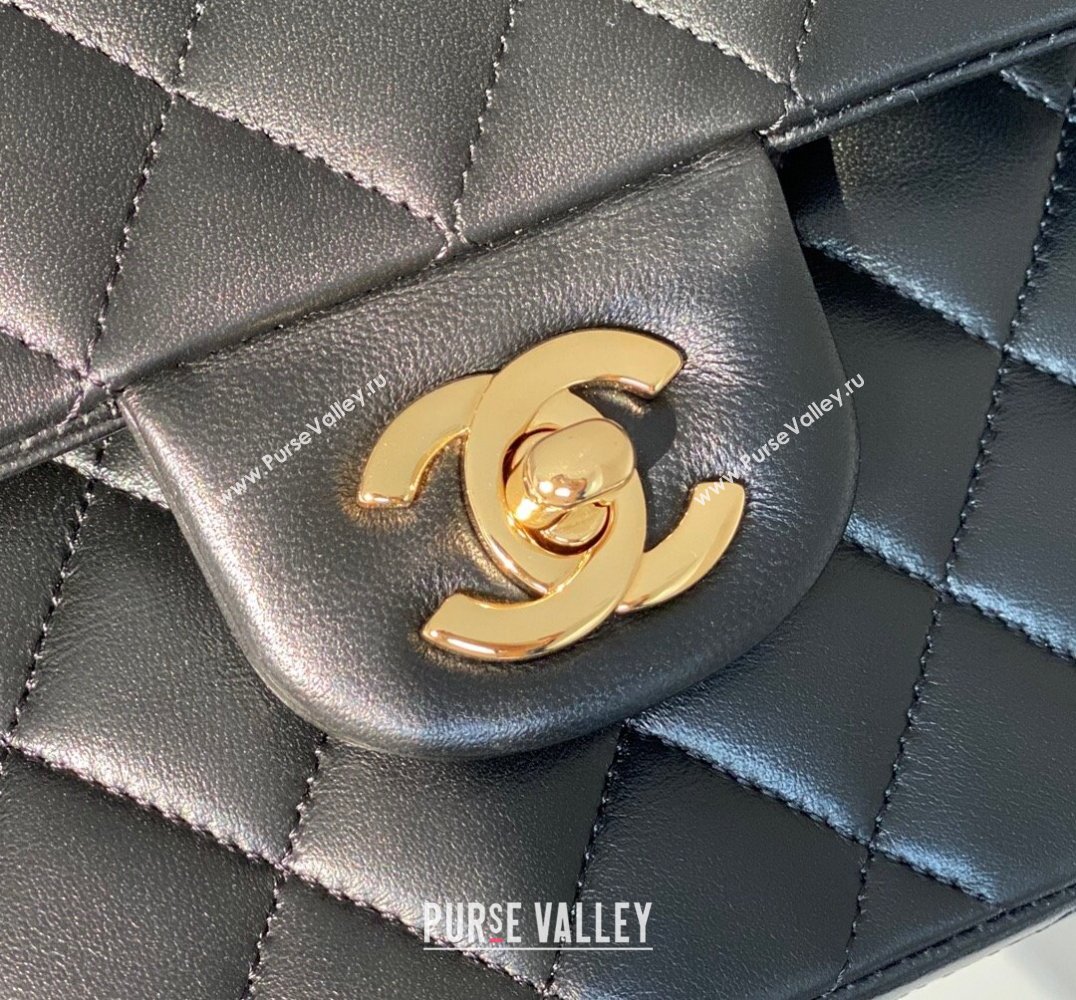 Chanel Quilted Lambskin Small Classic Flap Bag Black/Gold 2024 Original Quality (MHE-24031412)