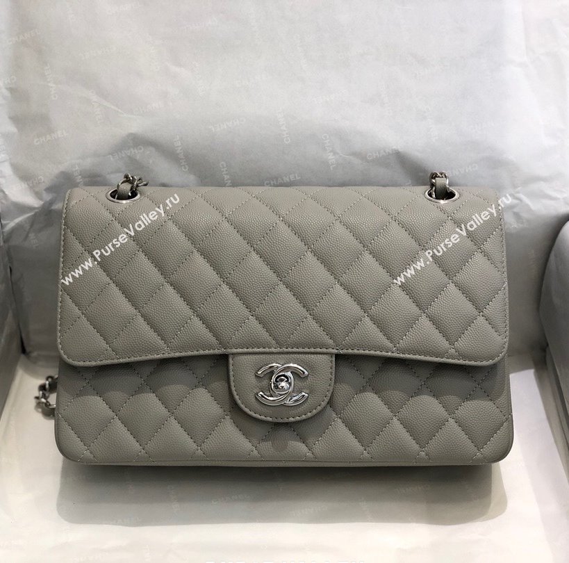 Chanel Quilted Grained Calfskin Medium Classic Flap Bag A01112 Grey/Silver 2021 (SM-210929060)