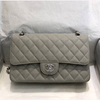 Chanel Quilted Grained Calfskin Medium Classic Flap Bag A01112 Grey/Silver 2021 (SM-210929060)