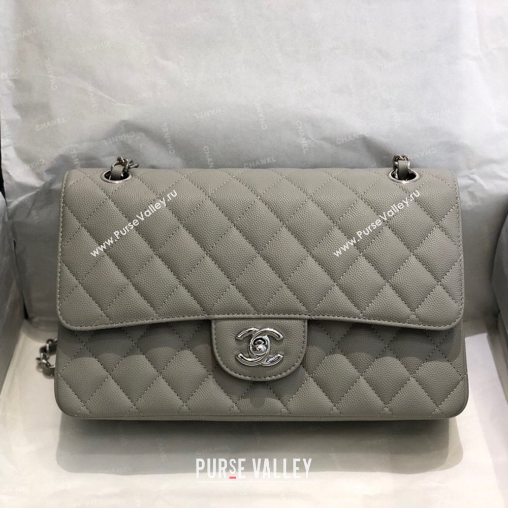 Chanel Quilted Grained Calfskin Medium Classic Flap Bag A01112 Grey/Silver 2021 (SM-210929060)