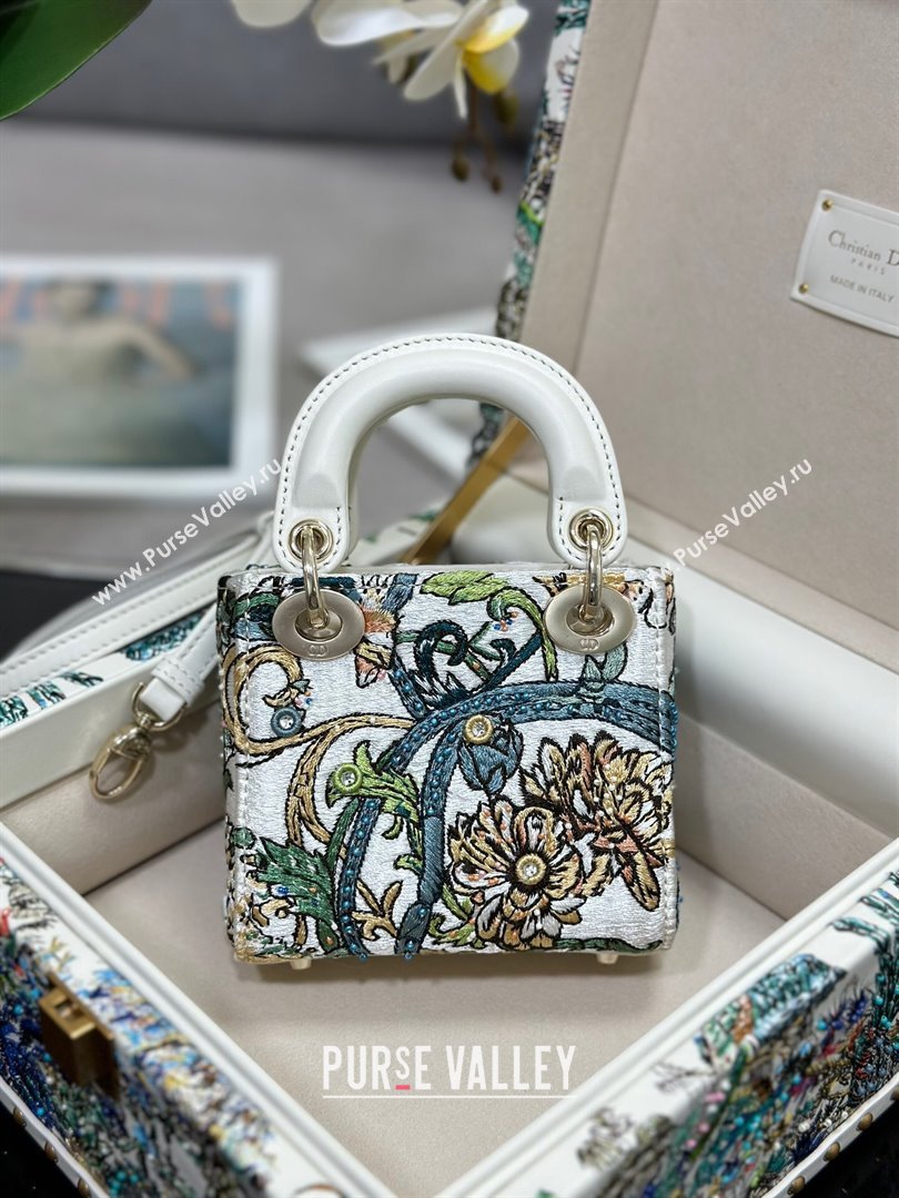 Dior Mini Lady Dior Bag in Lambskin with Elephant Embroidery Limited Edition M0505 White/Green 2024 (XXG-24070322)