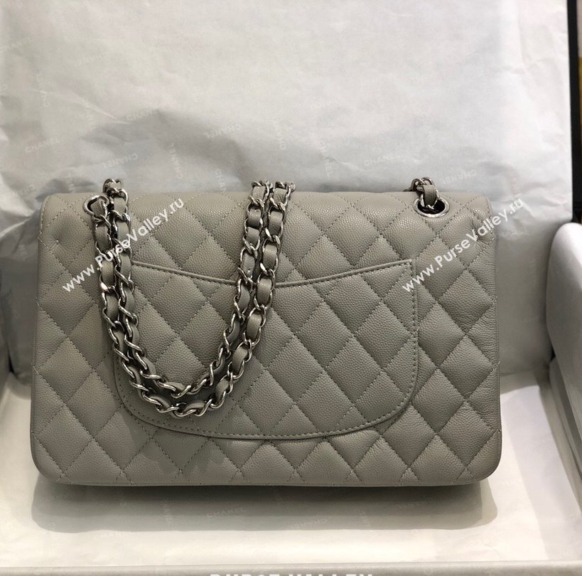 Chanel Quilted Grained Calfskin Medium Classic Flap Bag A01112 Grey/Silver 2021 (SM-210929060)