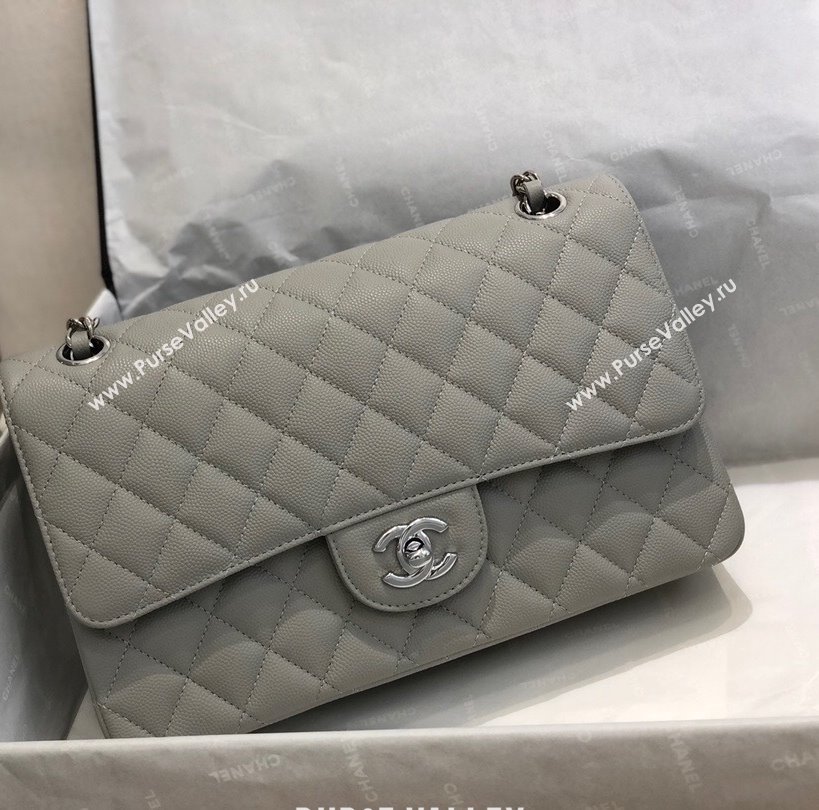 Chanel Quilted Grained Calfskin Medium Classic Flap Bag A01112 Grey/Silver 2021 (SM-210929060)