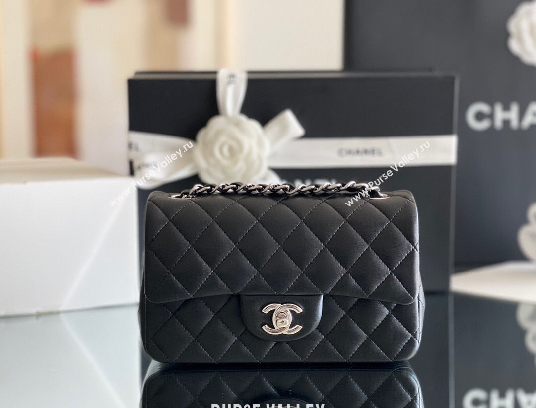 Chanel Quilted Lambskin Mini Classic Flap Bag A01116 Black/Silver 2024 Original Quality (MHE-24031409)