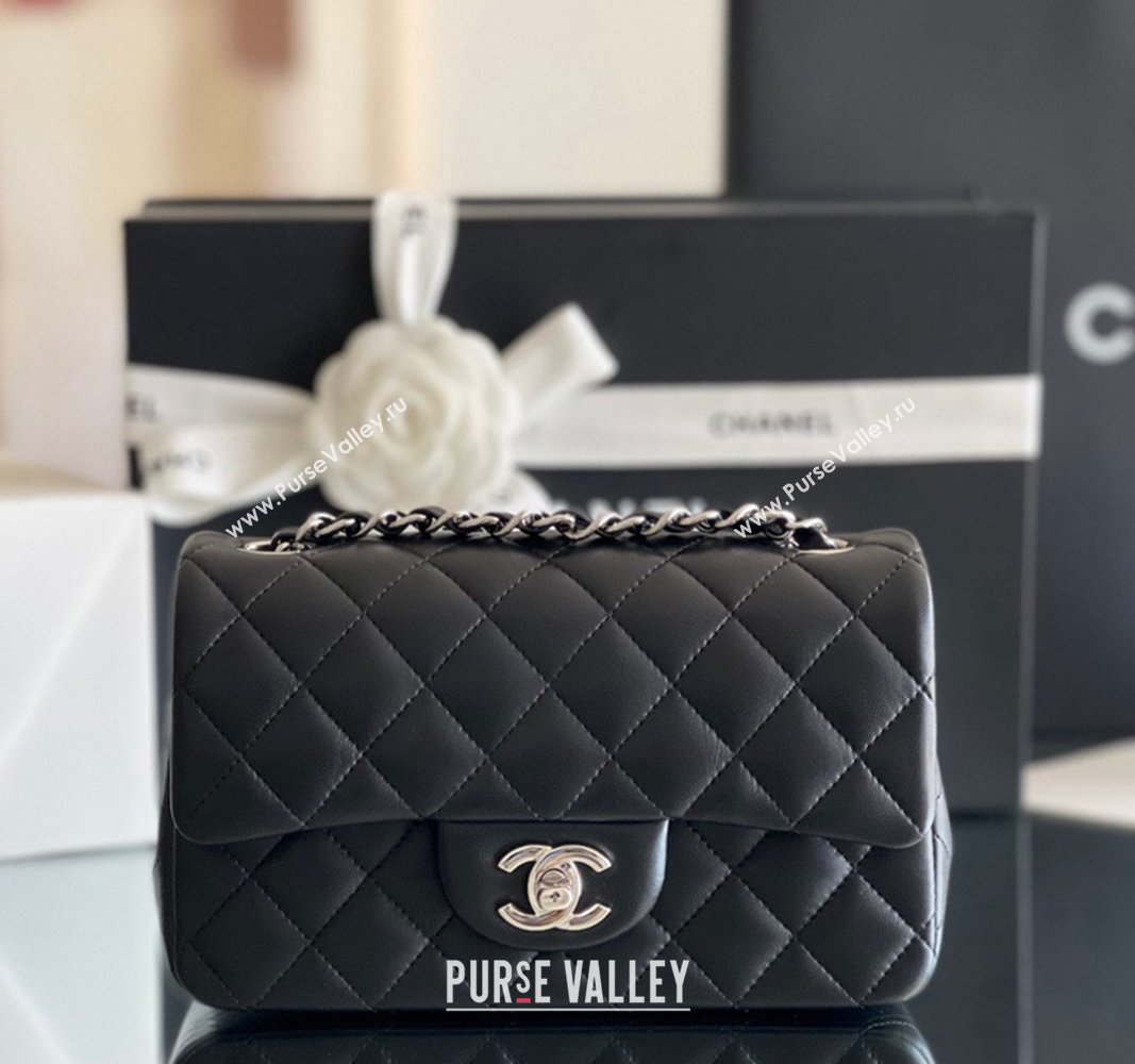 Chanel Quilted Lambskin Mini Classic Flap Bag A01116 Black/Silver 2024 Original Quality (MHE-24031409)