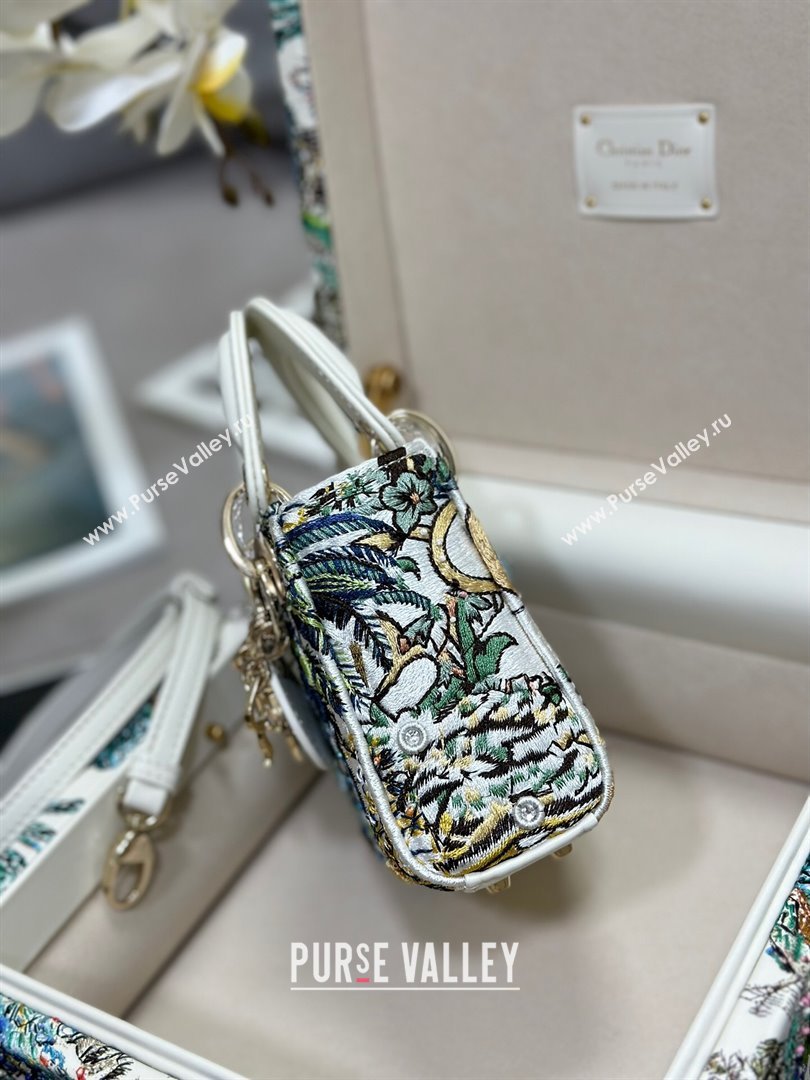 Dior Mini Lady Dior Bag in Lambskin with Elephant Embroidery Limited Edition M0505 White/Green 2024 (XXG-24070322)