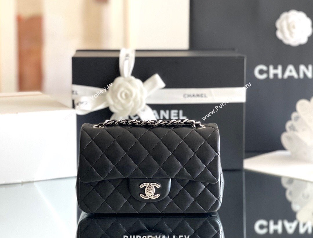 Chanel Quilted Lambskin Mini Classic Flap Bag A01116 Black/Silver 2024 Original Quality (MHE-24031409)