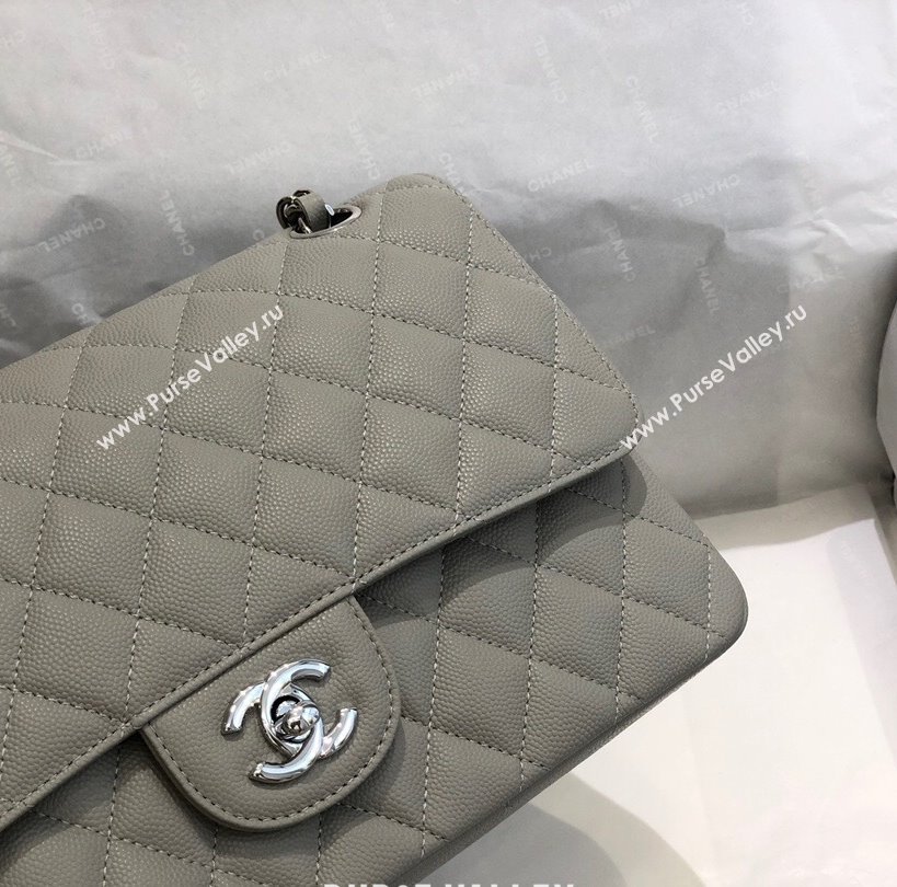 Chanel Quilted Grained Calfskin Medium Classic Flap Bag A01112 Grey/Silver 2021 (SM-210929060)