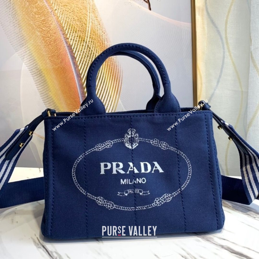 Prada Small Cotton Canvas Tote 1BG439 Navy Blue 2021 (YZ-21080441)