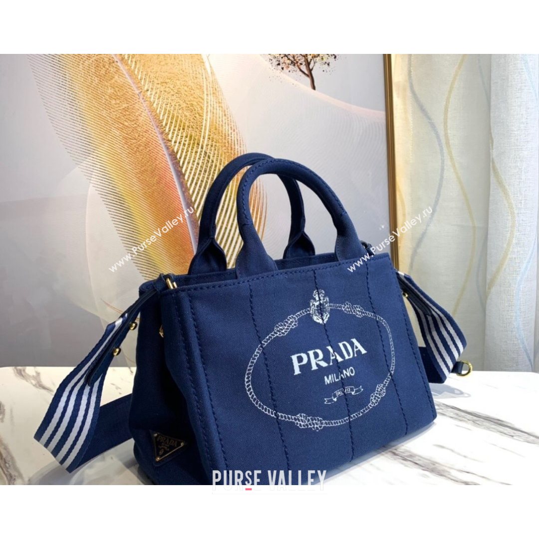 Prada Small Cotton Canvas Tote 1BG439 Navy Blue 2021 (YZ-21080441)