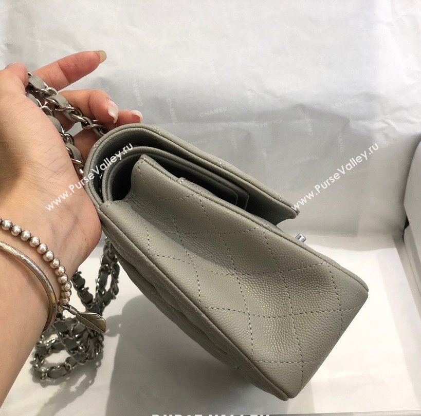 Chanel Quilted Grained Calfskin Medium Classic Flap Bag A01112 Grey/Silver 2021 (SM-210929060)