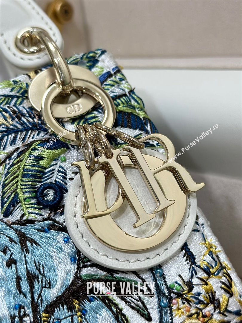 Dior Mini Lady Dior Bag in Lambskin with Elephant Embroidery Limited Edition M0505 White/Green 2024 (XXG-24070322)