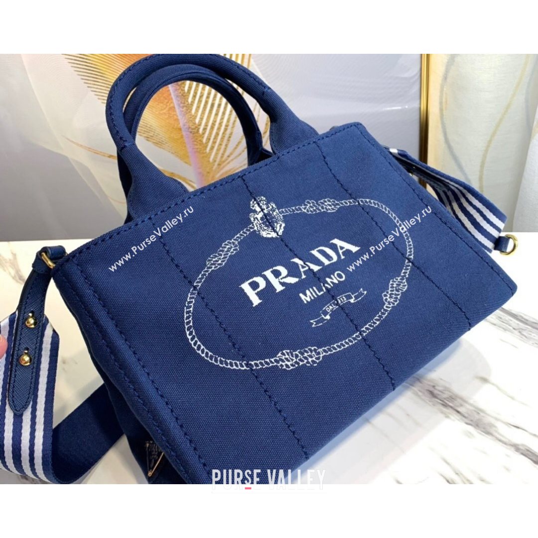 Prada Small Cotton Canvas Tote 1BG439 Navy Blue 2021 (YZ-21080441)