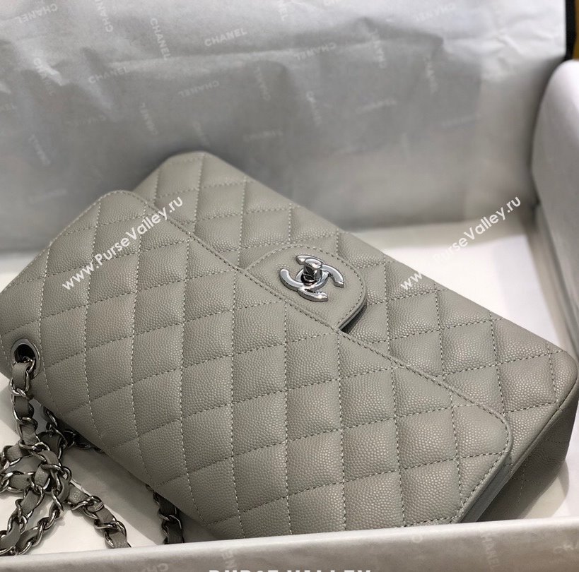 Chanel Quilted Grained Calfskin Medium Classic Flap Bag A01112 Grey/Silver 2021 (SM-210929060)