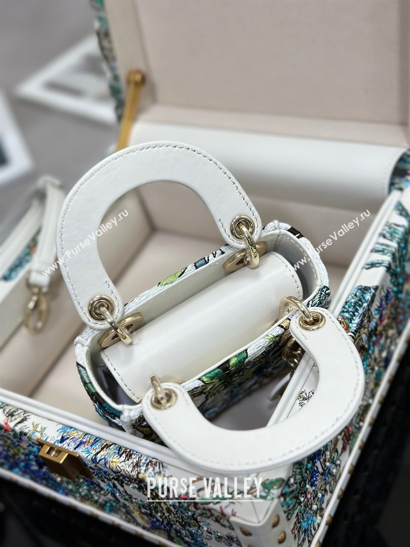 Dior Mini Lady Dior Bag in Lambskin with Elephant Embroidery Limited Edition M0505 White/Green 2024 (XXG-24070322)