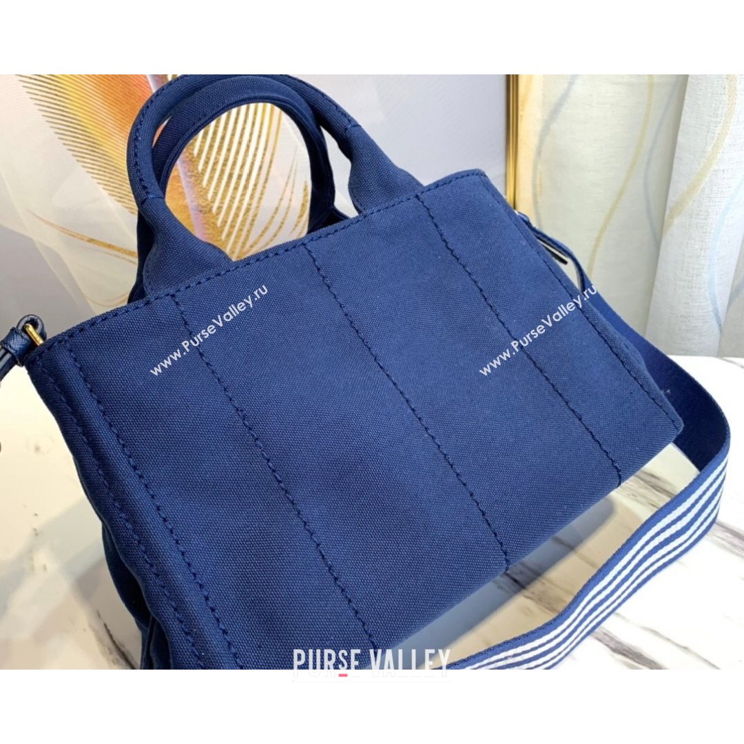 Prada Small Cotton Canvas Tote 1BG439 Navy Blue 2021 (YZ-21080441)