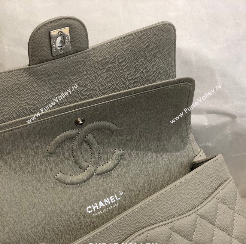Chanel Quilted Grained Calfskin Medium Classic Flap Bag A01112 Grey/Silver 2021 (SM-210929060)