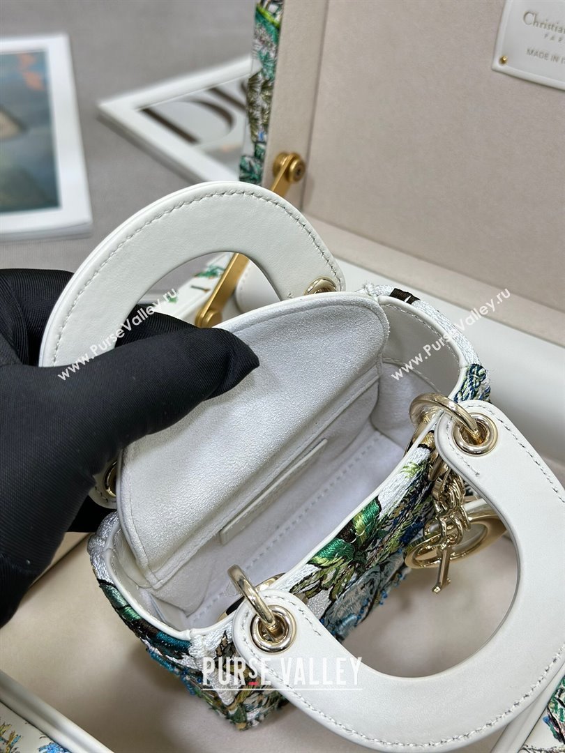 Dior Mini Lady Dior Bag in Lambskin with Elephant Embroidery Limited Edition M0505 White/Green 2024 (XXG-24070322)