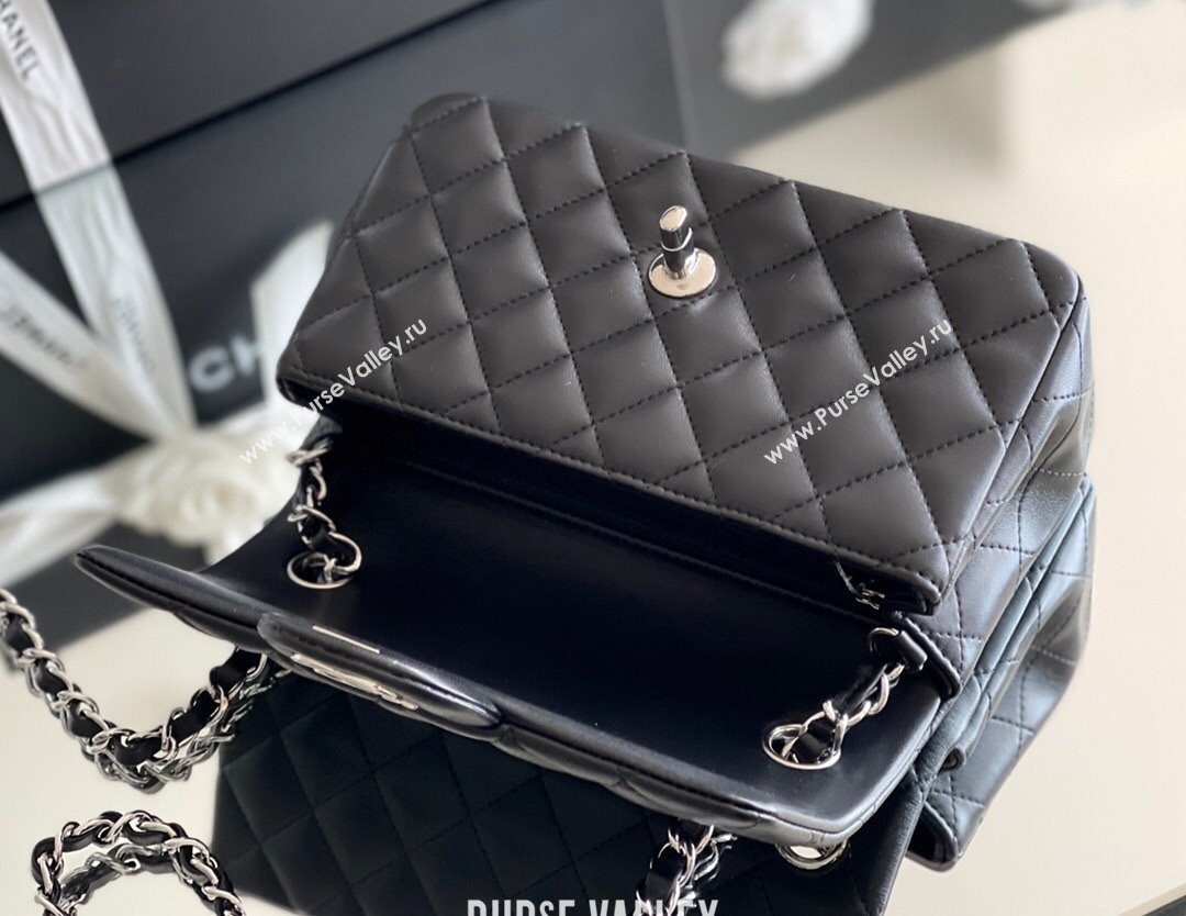 Chanel Quilted Lambskin Mini Classic Flap Bag A01116 Black/Silver 2024 Original Quality (MHE-24031409)