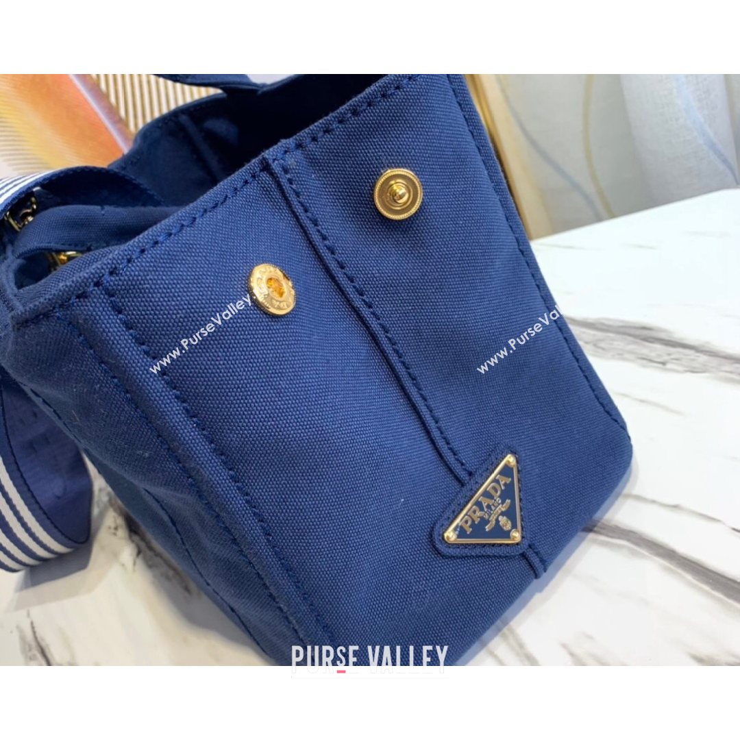 Prada Small Cotton Canvas Tote 1BG439 Navy Blue 2021 (YZ-21080441)