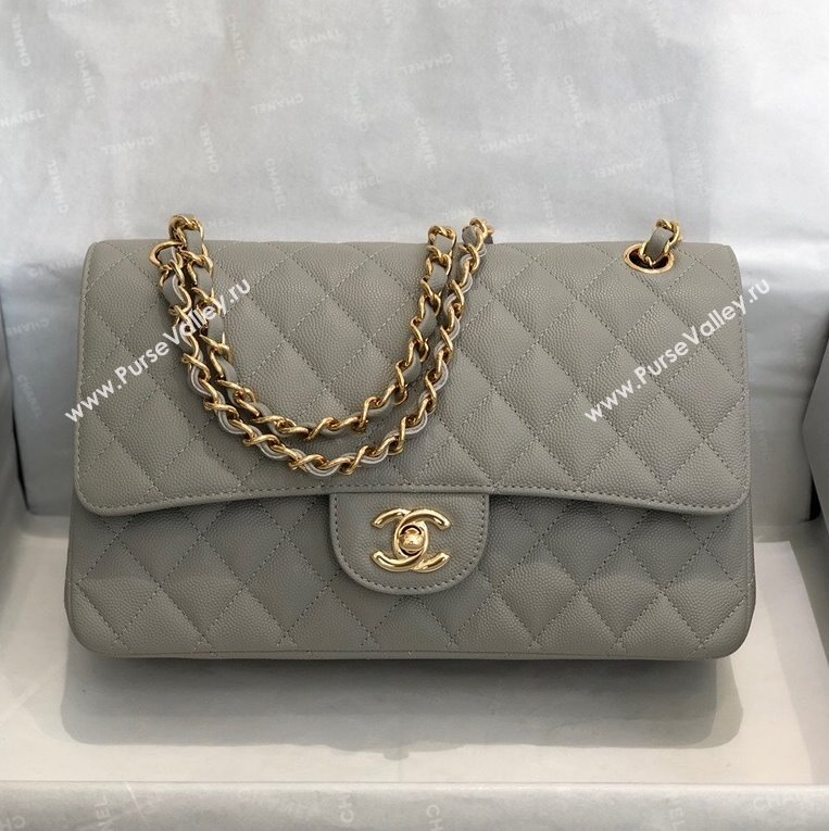 Chanel Quilted Grained Calfskin Medium Classic Flap Bag A01112 Grey/Gold 2021 (SM-210929059)