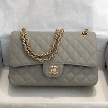 Chanel Quilted Grained Calfskin Medium Classic Flap Bag A01112 Grey/Gold 2021 (SM-210929059)