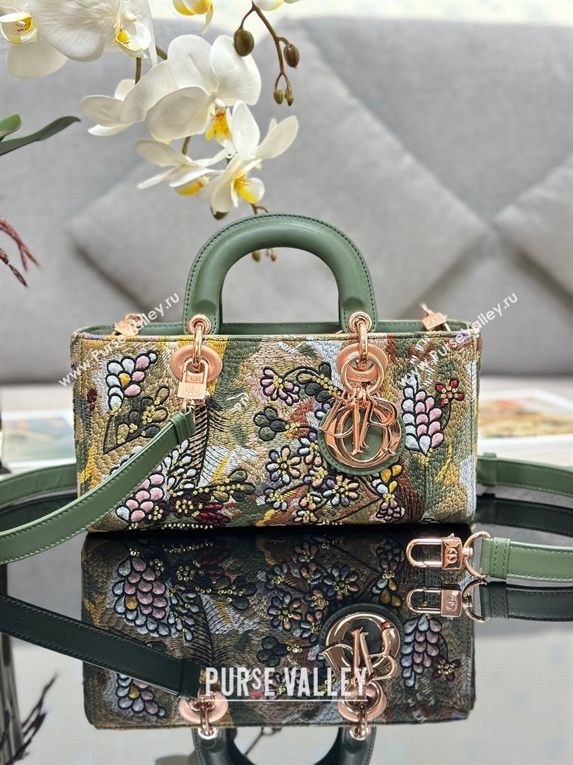 Dior Medium Lady D-Joy Bag in D-Lace Macrame-Effect Motif Embroidery M0540 Green 2024 (XXG-24070323)