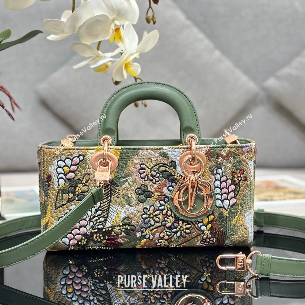 Dior Medium Lady D-Joy Bag in D-Lace Macrame-Effect Motif Embroidery M0540 Green 2024 (XXG-24070323)