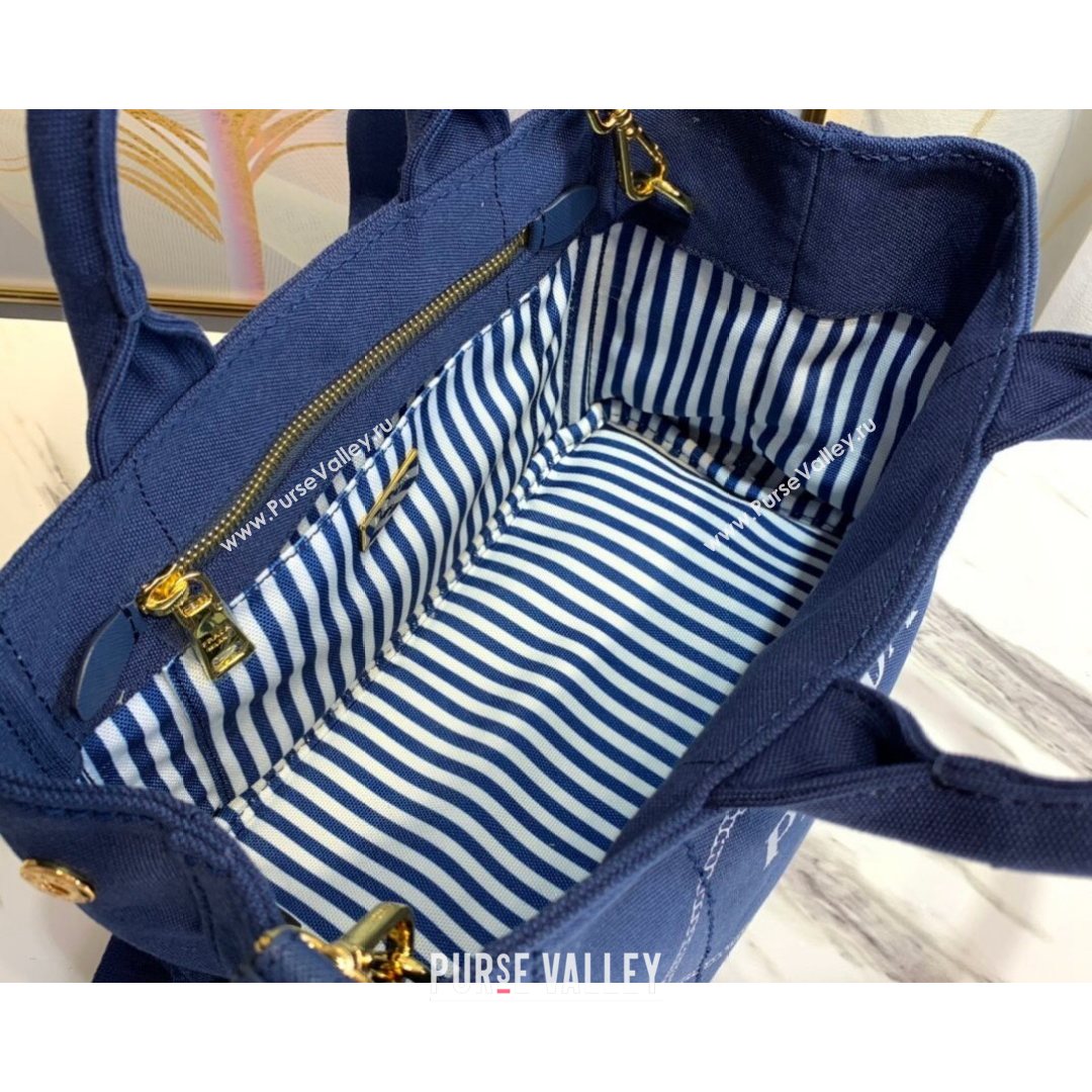 Prada Small Cotton Canvas Tote 1BG439 Navy Blue 2021 (YZ-21080441)