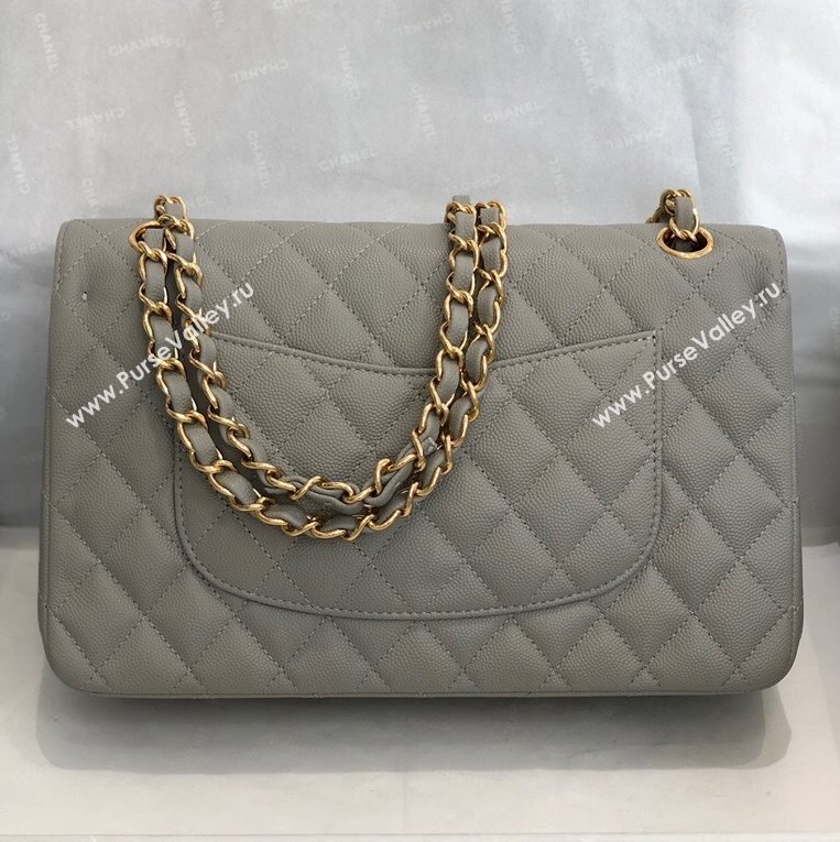 Chanel Quilted Grained Calfskin Medium Classic Flap Bag A01112 Grey/Gold 2021 (SM-210929059)