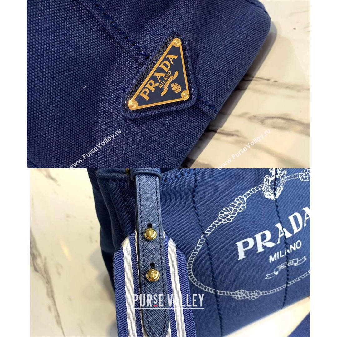 Prada Small Cotton Canvas Tote 1BG439 Navy Blue 2021 (YZ-21080441)
